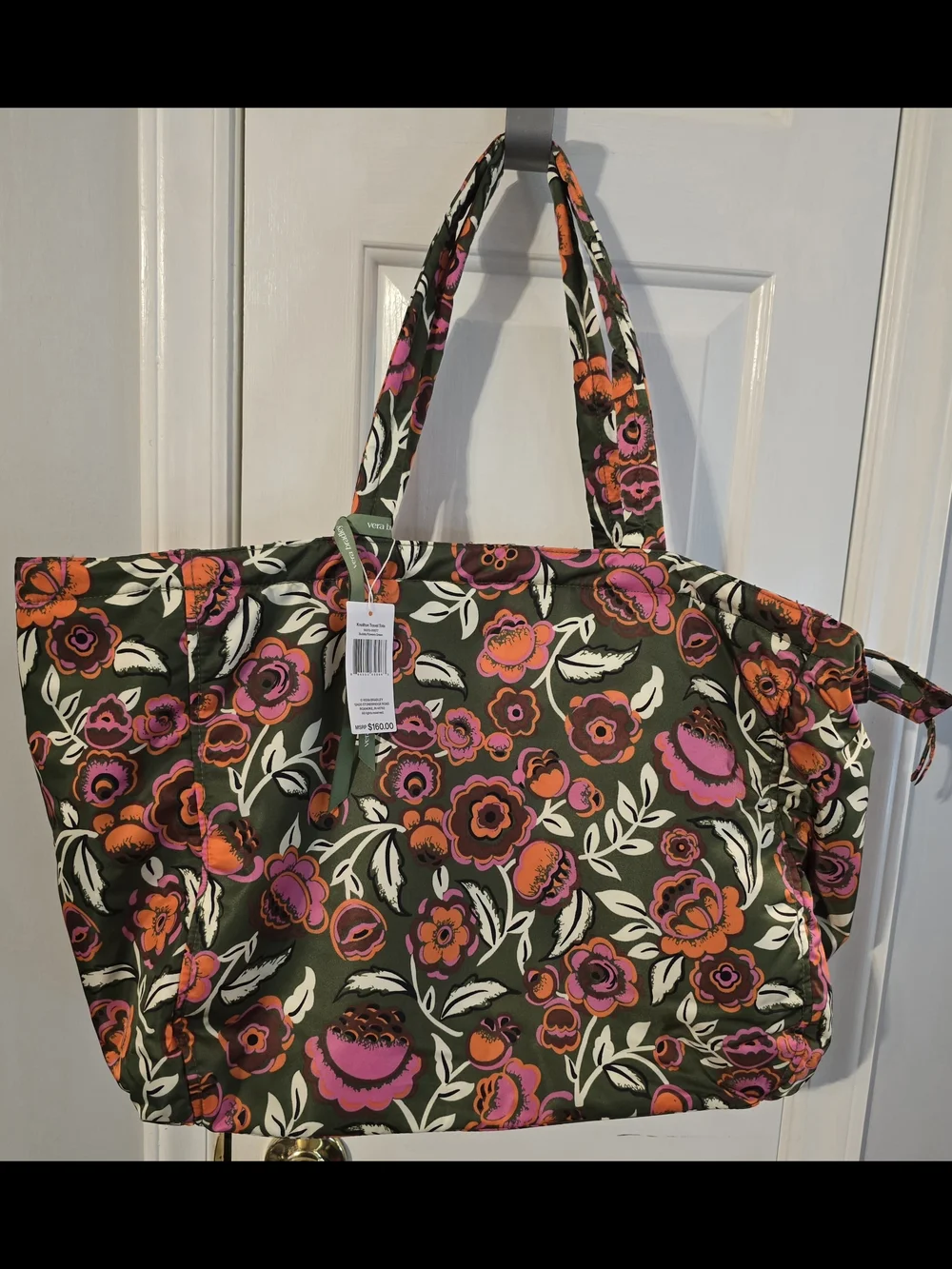 Vera Bradley Knollton Travel Tote -Olive Tote with Pink & Orange Floral Print